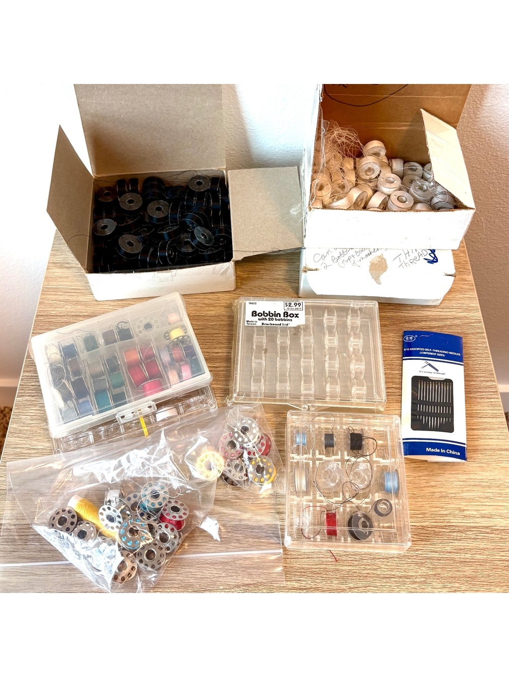 Large Lot NEB Embroidery Bobbins Thread Cases Prewound Sewing Supplies Needles